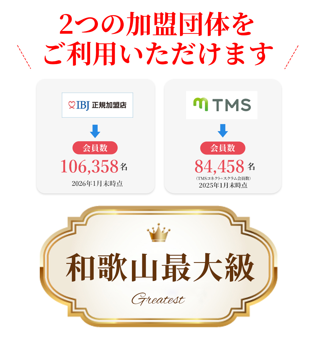 和歌山最大級！2つの加盟団体が利用できます。